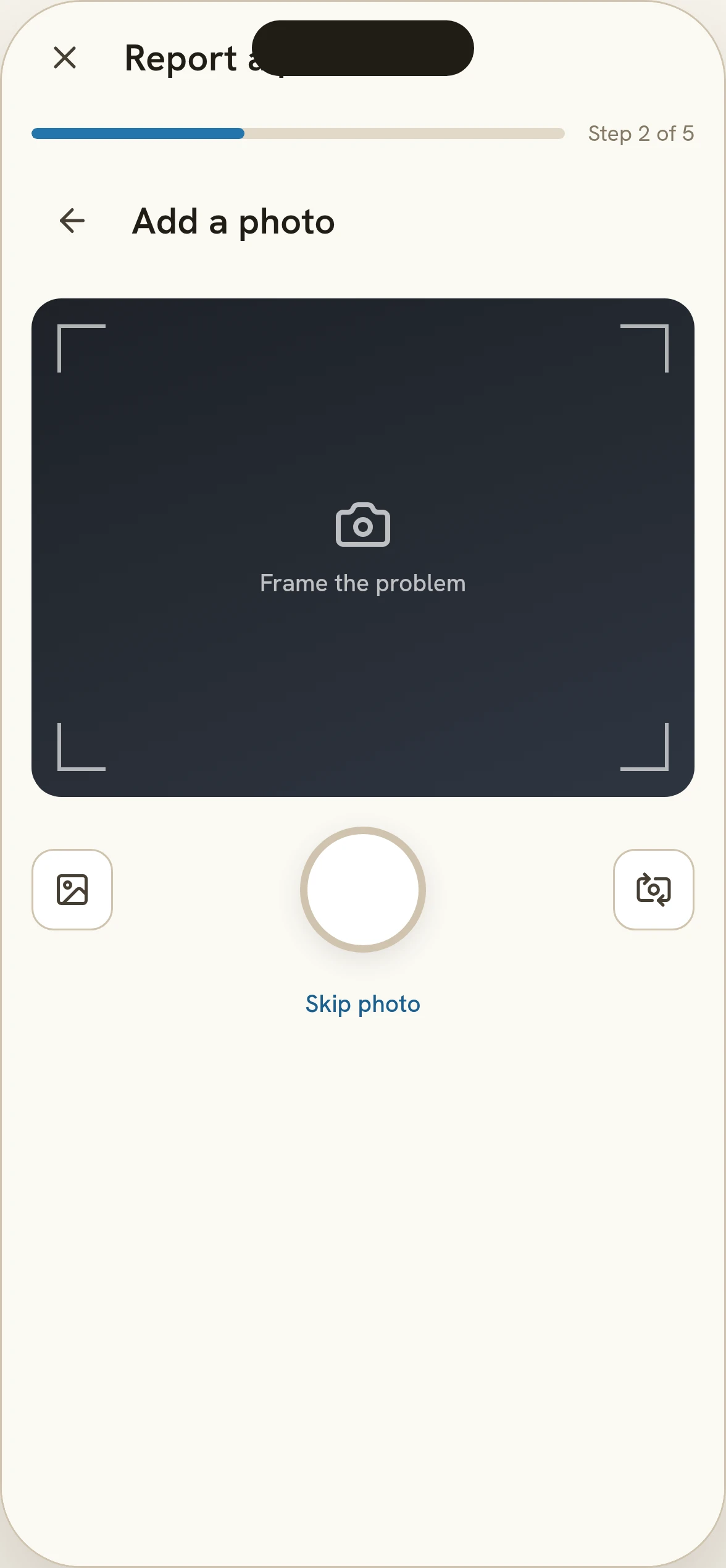 Nadif Malti report flow: camera step, shutter at thumb reach